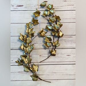 Vintage Homco Gold Tone Metal Leaf Wall Hanging Spray Decoration Sculpture Set 2